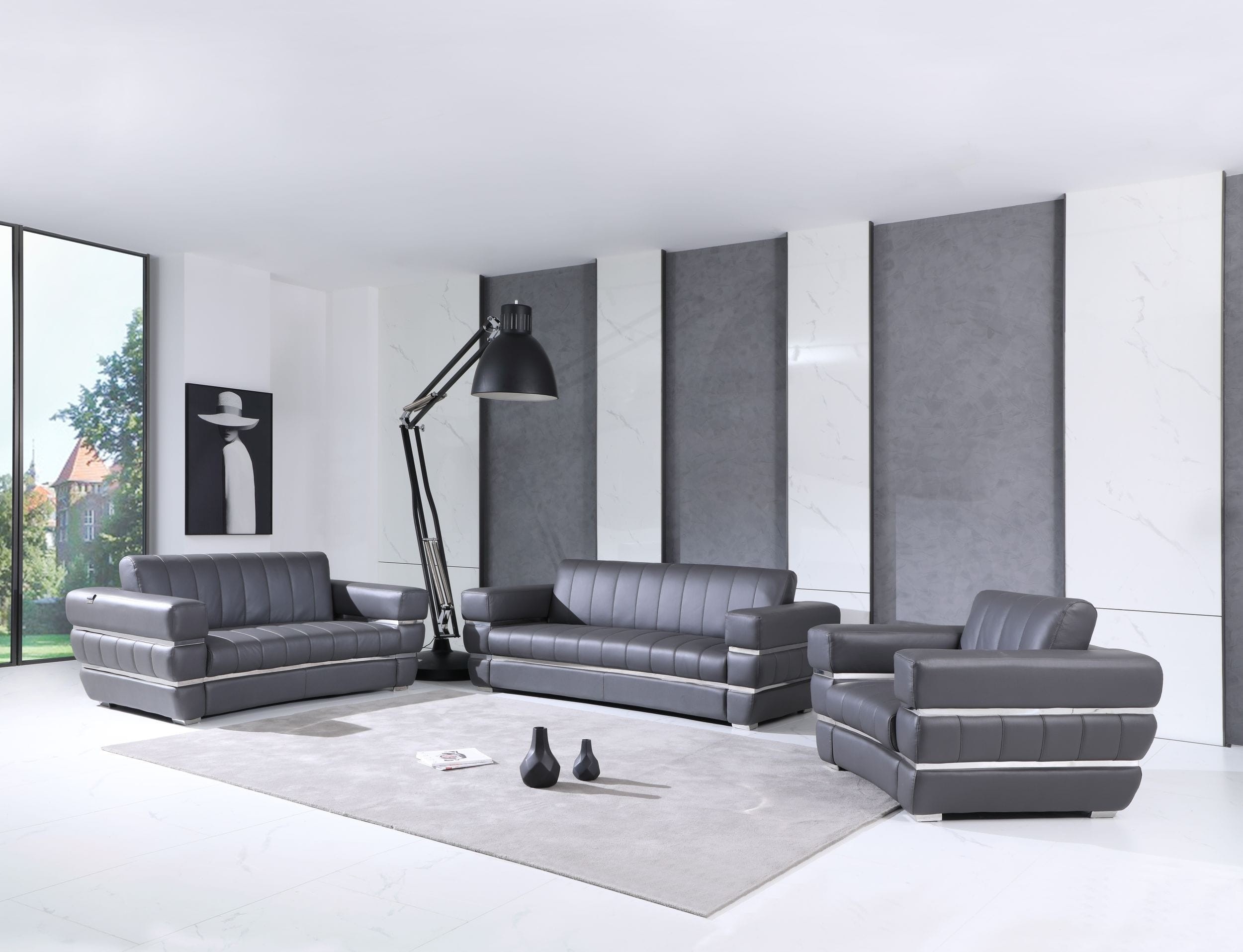 Divine Italian Dark Gray Leather Sofa Set – 904