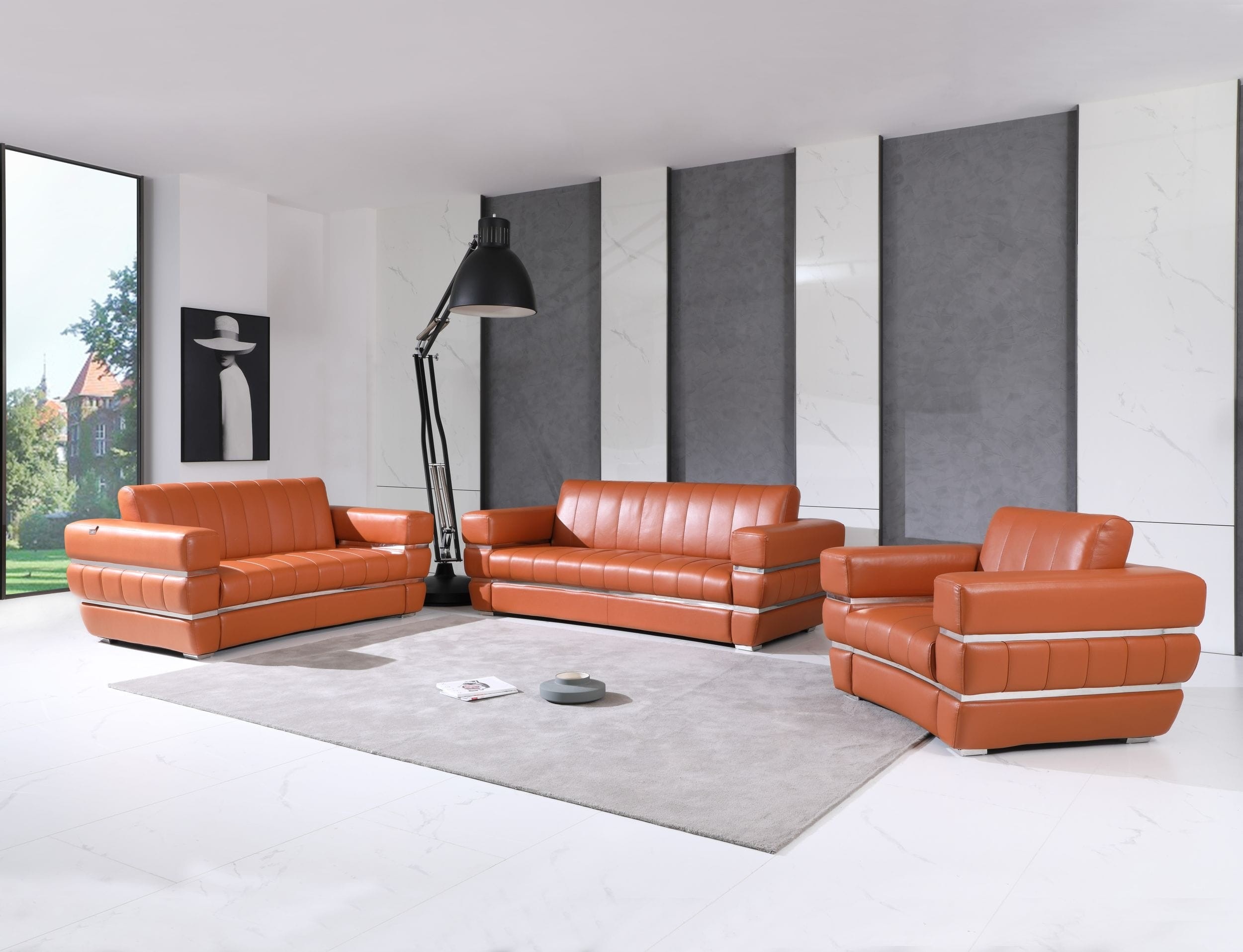 Divian Italian Camel Leather Sofa Set – 904